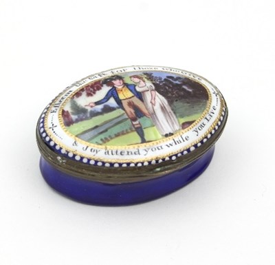 Lot 369 - A Bilston enamel oval patch box, late 18th...