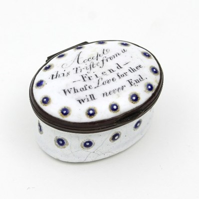 Lot 371 - A Bilston enamel oval patch box, late 18th...