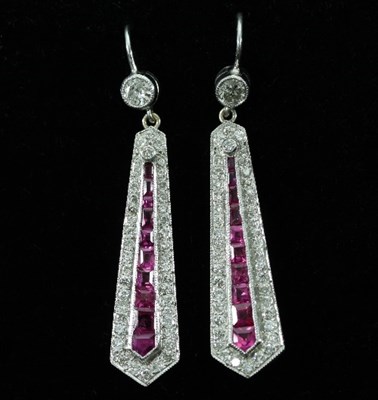 Lot 391 - A pair of Art Deco ruby and diamond ear...