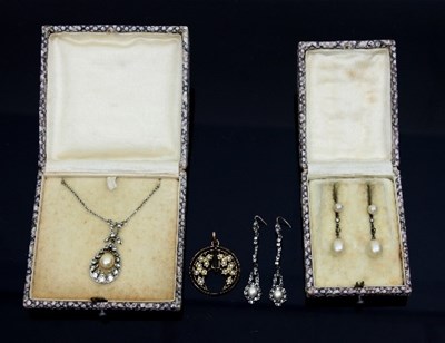 Lot 408 - A pair of faux pearl and paste set ear...