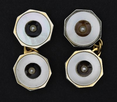 Lot 411 - A pair of octagonal cufflinks, the panels with...