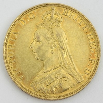 Lot 424 - A Victorian Jubilee head gold ??5 coin, dated...