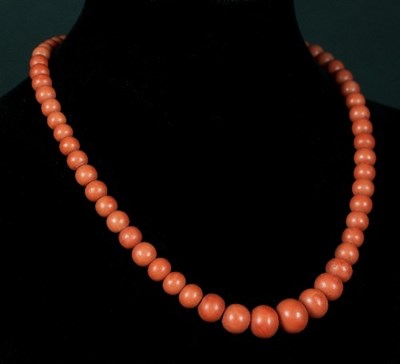 Lot 425 - A coral bead necklace, the graduated circular...