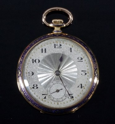 Lot 441 - An 18ct gold cased open-faced pocket watch,...