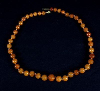 Lot 454 - An amber bead necklace, the forty-four...