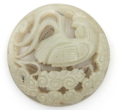 Lot 492 - A Chinese white jade cockerel pendant, of...