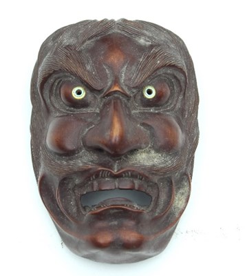 Lot 497 - A Japanese carved miniature noh mask,...