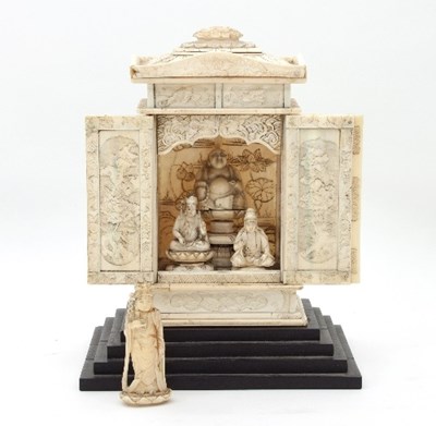 Lot 543 - A 19th Century Chinese carved ivory shrine of...