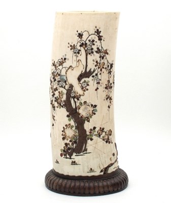 Lot 548 - A Japanese ivory Shibayama tusk vase, Meiji...