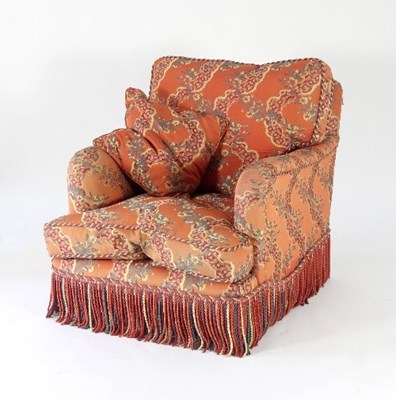 Lot 674 - An upholstered armchair with orange floral...