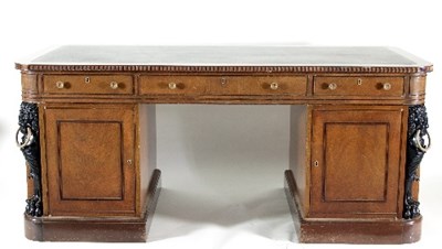 Lot 694 - A Regency style mahogany pedestal desk, the...