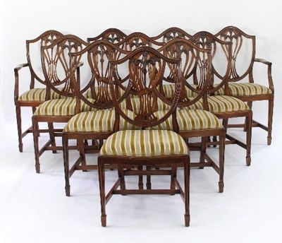 Lot 717 - Ten shield back dining chairs with loose trap...