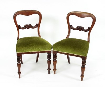 Lot 737 - A pair of Victorian walnut dining chairs and...