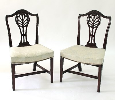 Lot 753 - A pair of Hepplewhite style dining chairs, the...