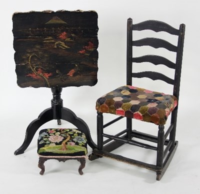 Lot 779 - A ladder back nursing chair, a Victorian...