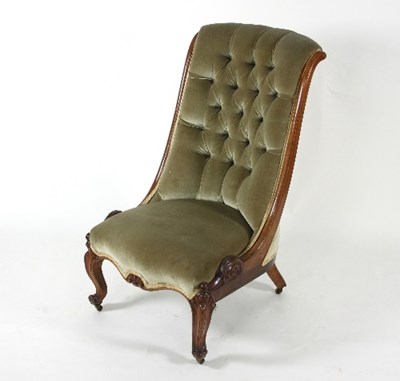 Lot 785 - A Victorian walnut nursing chair with deep...