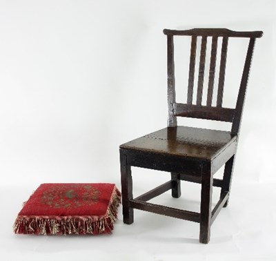 Lot 792 - An oak splat back chair with solid seat on...