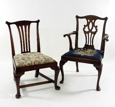 Lot 798 - A mahogany armchair with pierced upright splat,...