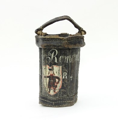 Lot 855 - A 19th Century leather fire bucket, painted...