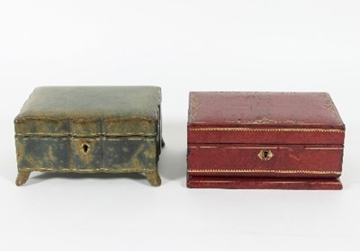 Lot 881 - A green leather jewel box, of serpentine...