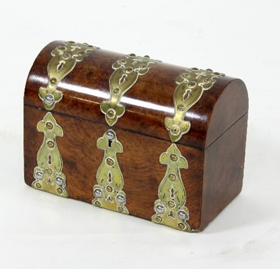 Lot 890 - A Victorian yew wood tea caddy, brass bound...