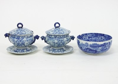 Lot 977 - A pair of Ironstone blue and white sauce...