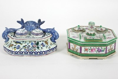 Lot 981 - A Gien faience inkstand, with shell and...