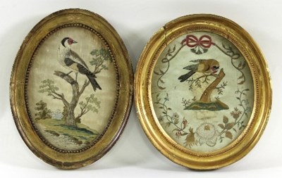 Lot 1010 - Two Georgian oval silkwork pictures, each...