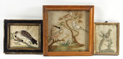 Lot 1013 - A Georgian needlework picture of three birds...