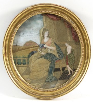 Lot 1018 - A Georgian silkwork picture of Queen Esther...