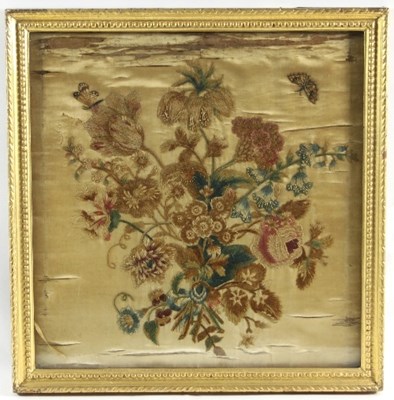 Lot 1020 - A Georgian needlework picture of a floral...