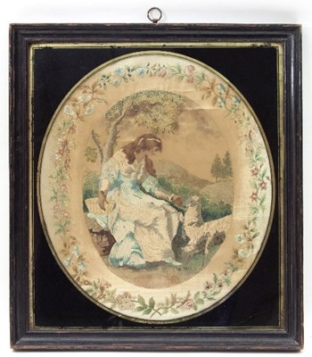 Lot 1023 - A Georgian oval silkwork picture of a...