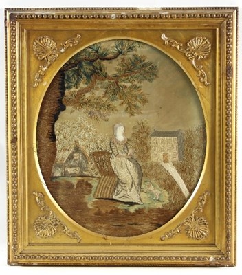 Lot 1031 - A Georgian silkwork picture of a woman seated...