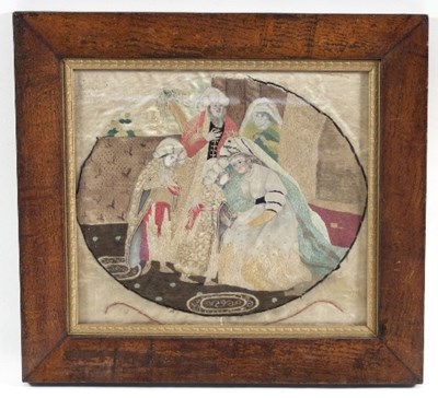 Lot 1037 - A Georgian silkwork picture depicting turbaned...