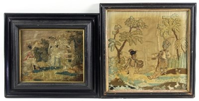 Lot 1038 - A Georgian silkwork picture depicting two...