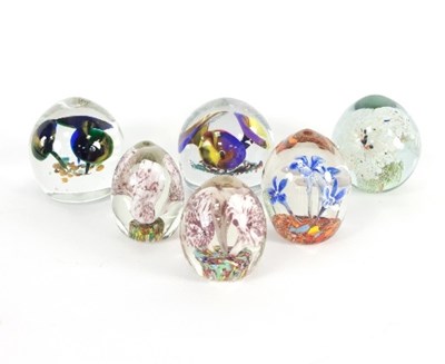 Lot 1 - Six various lampwork flowerhead paperweights,...