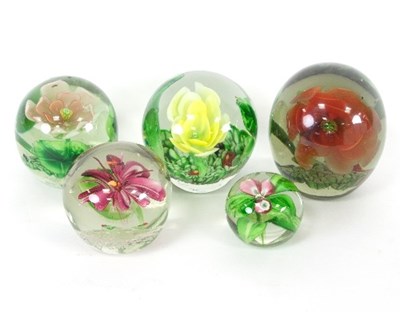 Lot 13 - A group of five lampwork glass paperweights,...