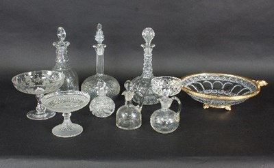 Lot 21 - Three cut glass decanters, a large gilt metal...