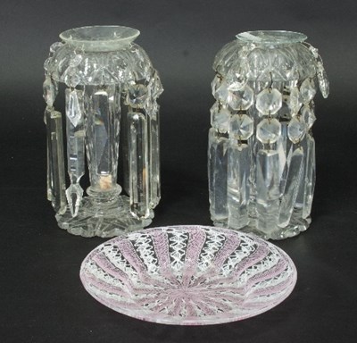 Lot 24 - A Venetian cane decorated glass plate in pink...