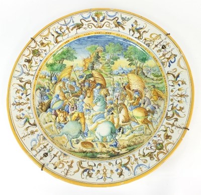 Lot 90 - A 19th Century majolica style charger, painted...