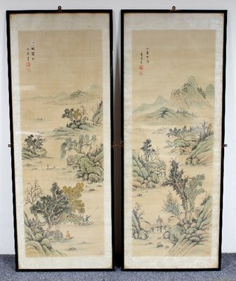 Lot 113 - A pair of mid 20th Century Chinese scroll...