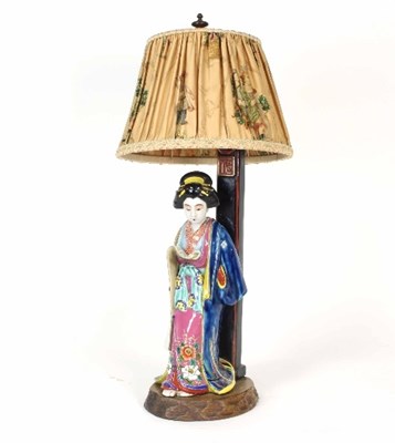 Lot 119 - A Chinese porcelain figural lamp base of a...