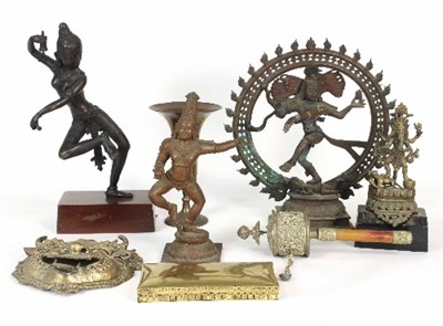 Lot 122 - An Indian bronze figure of a dancer, on wood...