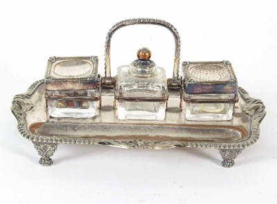 Lot 133 - A Sheffield plate inkstand and pen tray with...