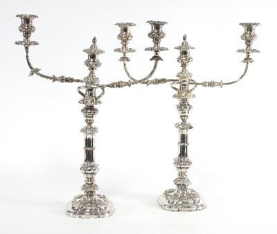 Lot 138 - A pair of two-branch three-light plated...