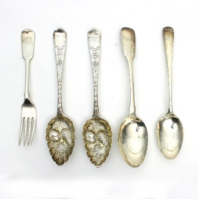 Lot 179 - A pair of George III silver berry spoons,...