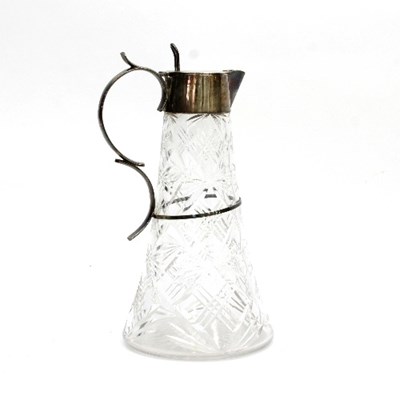 Lot 183 - A cut glass claret jug with silver mounts, E &...