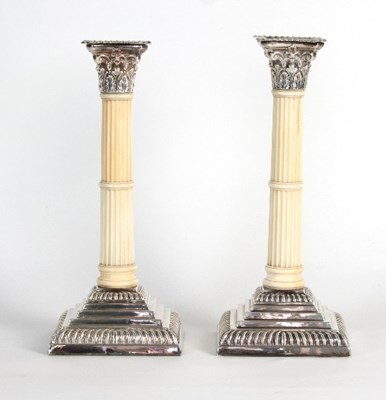 Lot 191 - A pair of silver and ivory mounted...