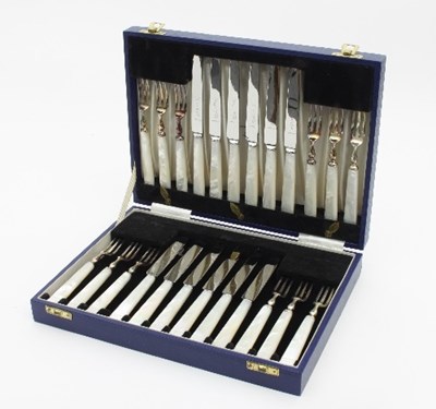 Lot 196 - A set of twelve silver and mother-of-pearl...