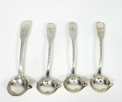 Lot 214 - Three Irish silver sauce ladles, Samuel...